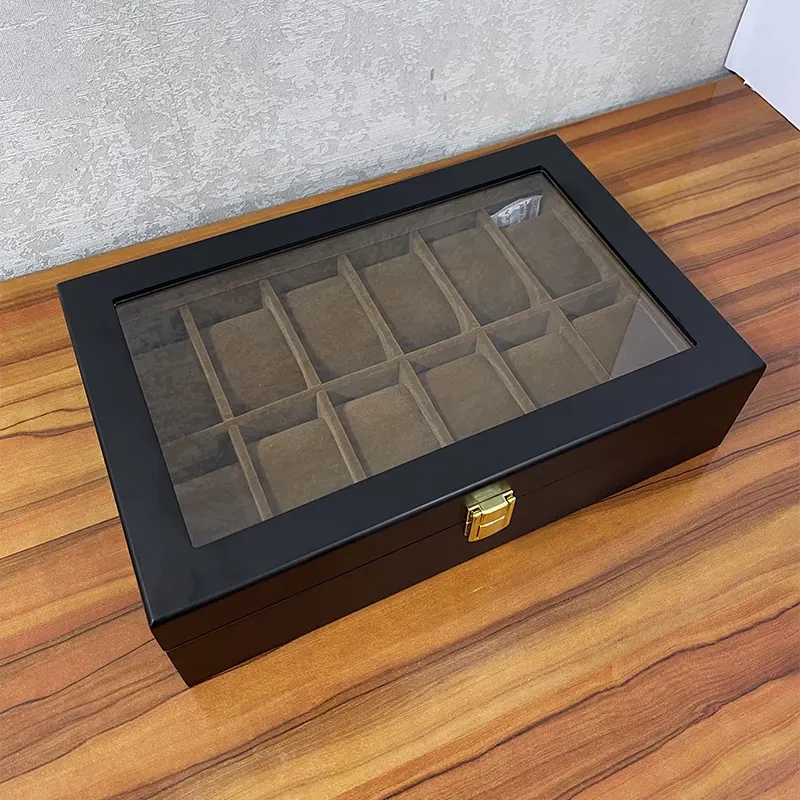 12 Slot Wooden Black Watch Organizer Box and Gift Case